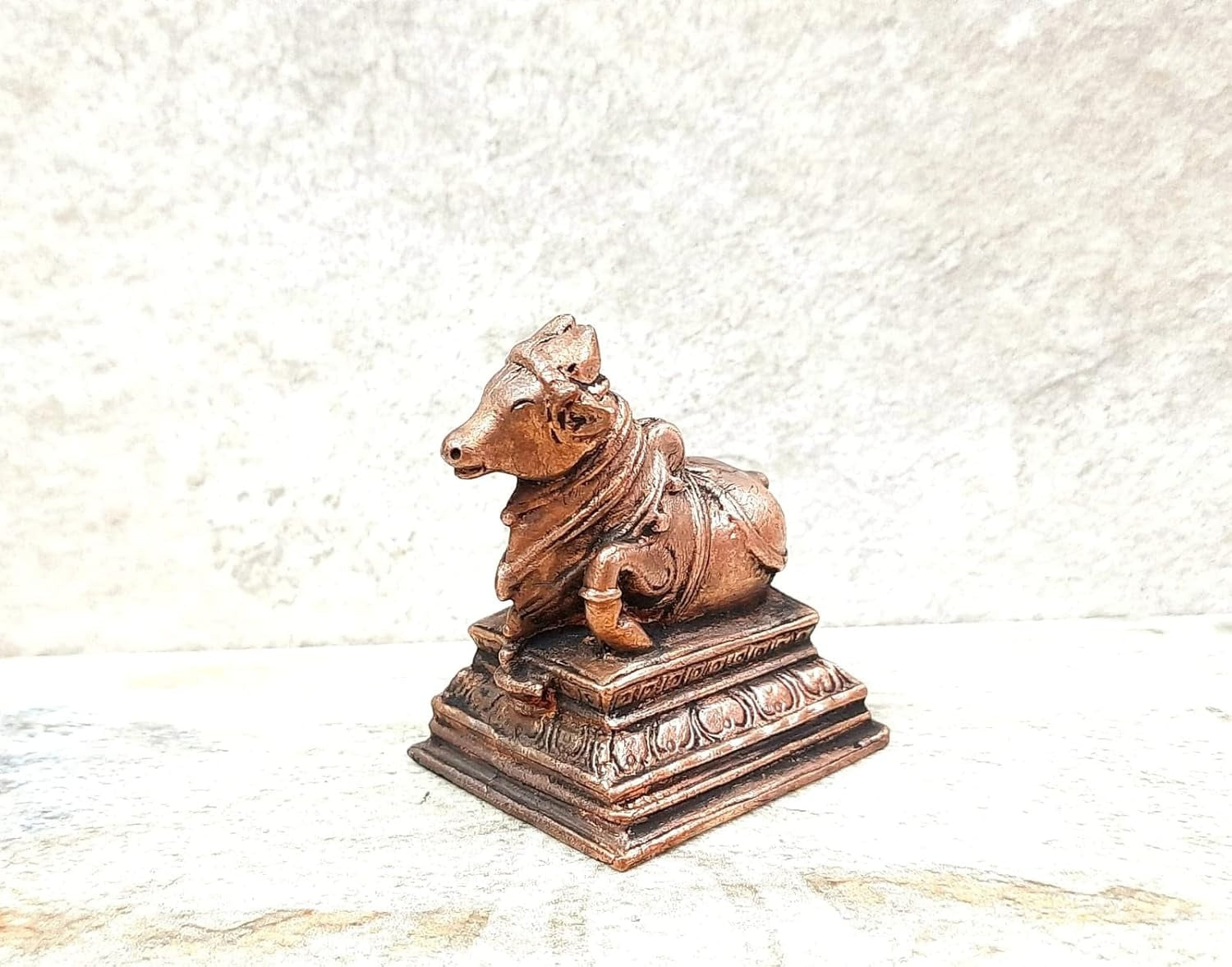 Brownish-Orange Copper Idolsby Unikraf , 5.3 Cm, Handmade Nandhi 152 G, Patina Antique Finish, Pack Of 1 Piece