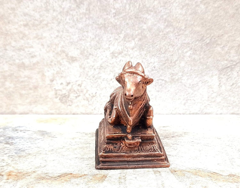 Brownish-Orange Copper Idolsby Unikraf , 5.3 Cm, Handmade Nandhi 152 G, Patina Antique Finish, Pack Of 1 Piece