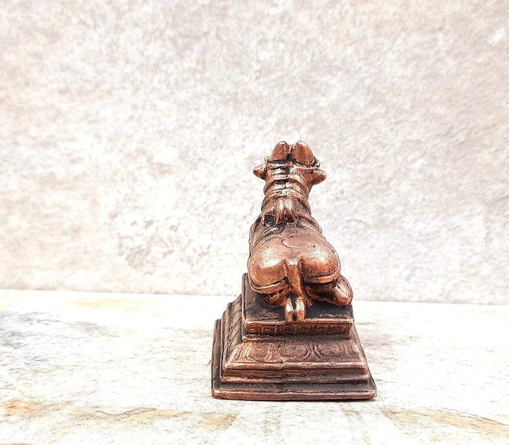 Brownish-Orange Copper Idolsby Unikraf , 5.3 Cm, Handmade Nandhi 152 G, Patina Antique Finish, Pack Of 1 Piece