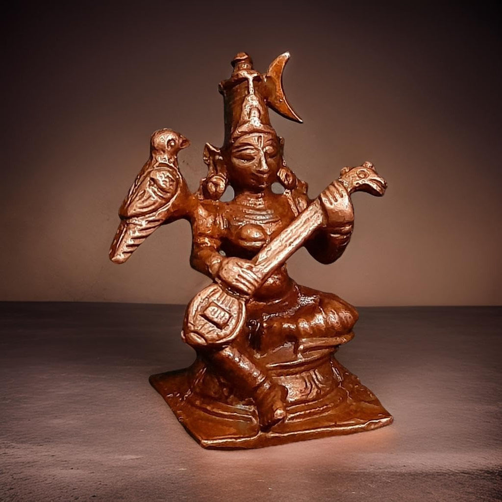 Brownish-Orange Copper Idols India Handmade Goddess Raja Matangi 1.6 Inches 50G Pack Of 1 Piece