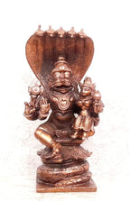 Brownish-Orange Copper Idols Of God Lakshmi Narasimhar Sitting In Adhisesha, 3.9 Inch, 380 Gram, Patina Antique Finish, Pack Of 1 Piece