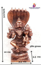 Brownish-Orange Copper Idols Of God Lakshmi Narasimhar Sitting In Adhisesha, 3.9 Inch, 380 Gram, Patina Antique Finish, Pack Of 1 Piece