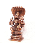 Brownish-Orange Copper Idols Of God Lakshmi Narasimhar Sitting In Adhisesha, 3.9 Inch, 380 Gram, Patina Antique Finish, Pack Of 1 Piece