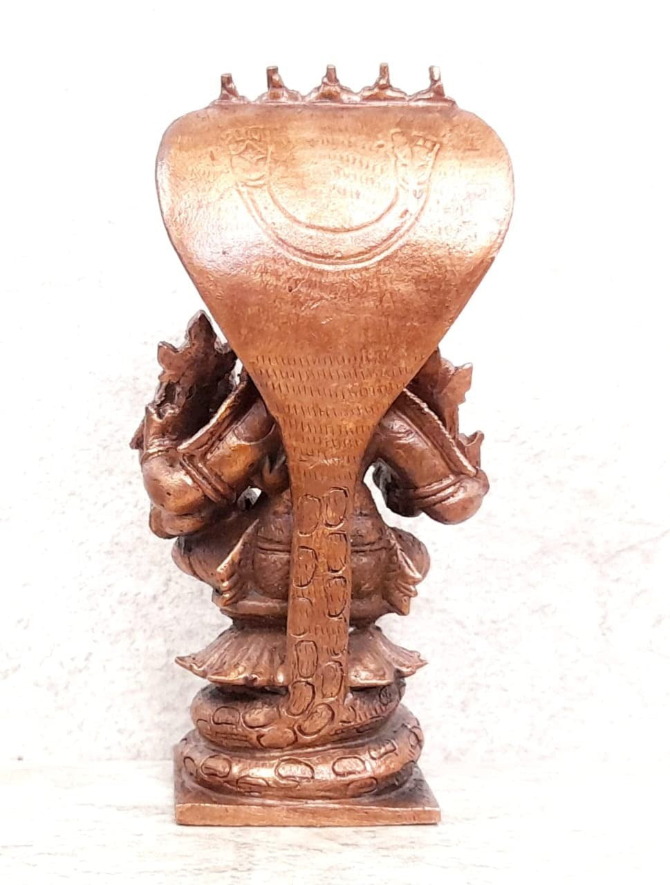 Brownish-Orange Copper Idols Of God Lakshmi Narasimhar Sitting In Adhisesha, 3.9 Inch, 380 Gram, Patina Antique Finish, Pack Of 1 Piece