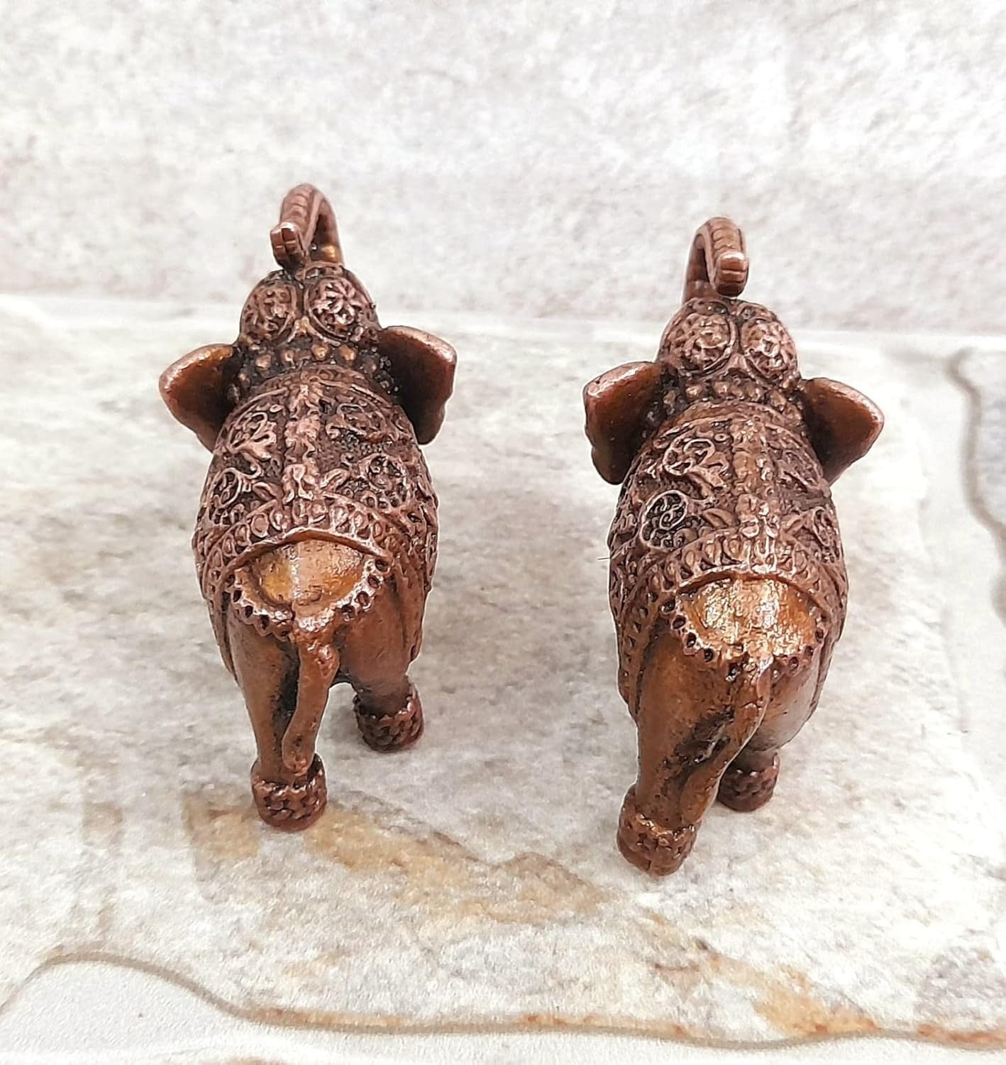 Brownish-Orange Copper Idols Indiaby, 1.3 Inches, Handmade Paired Elephant Idol 150 Gram, Patina Antique Finish, Pack Of 2 Piece