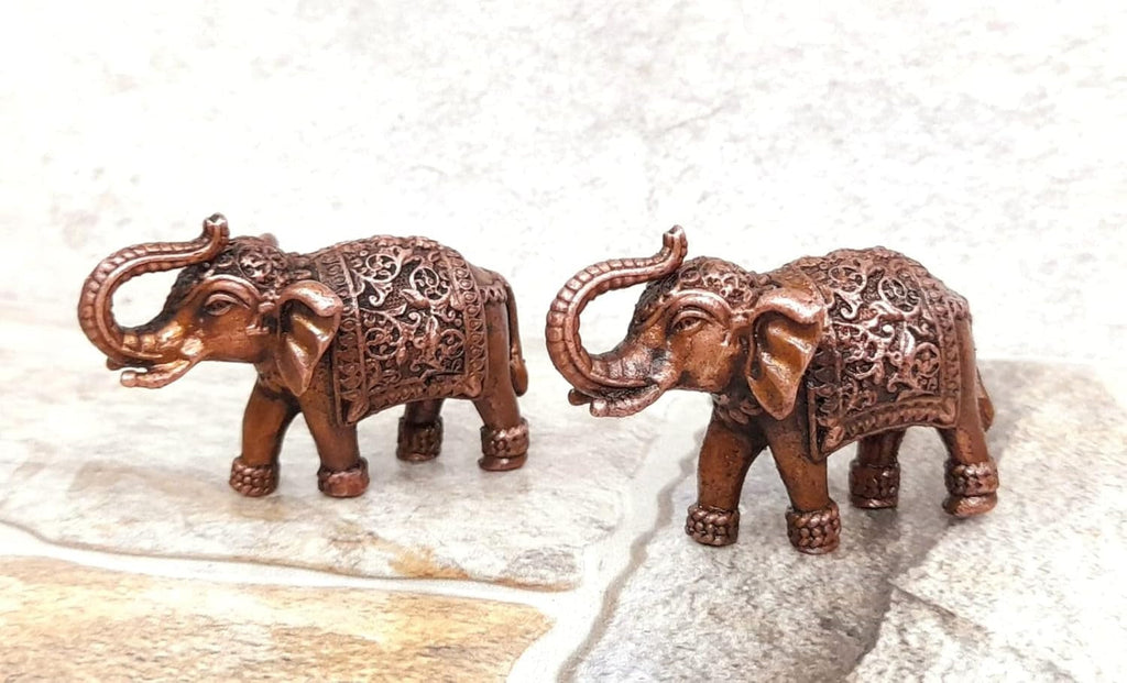 Brownish-Orange Copper Idols Indiaby, 1.3 Inches, Handmade Paired Elephant Idol 150 Gram, Patina Antique Finish, Pack Of 2 Piece