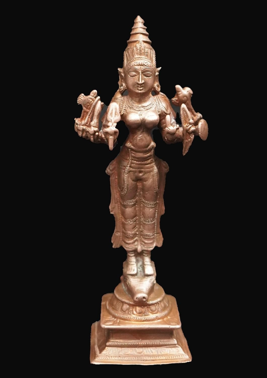 Brownish-Orange Copper Idols Of God Goddess Vishnu Durgai, 5.7 Inches, 330G, Patina Antique Finish, Pack Of 1 Piece