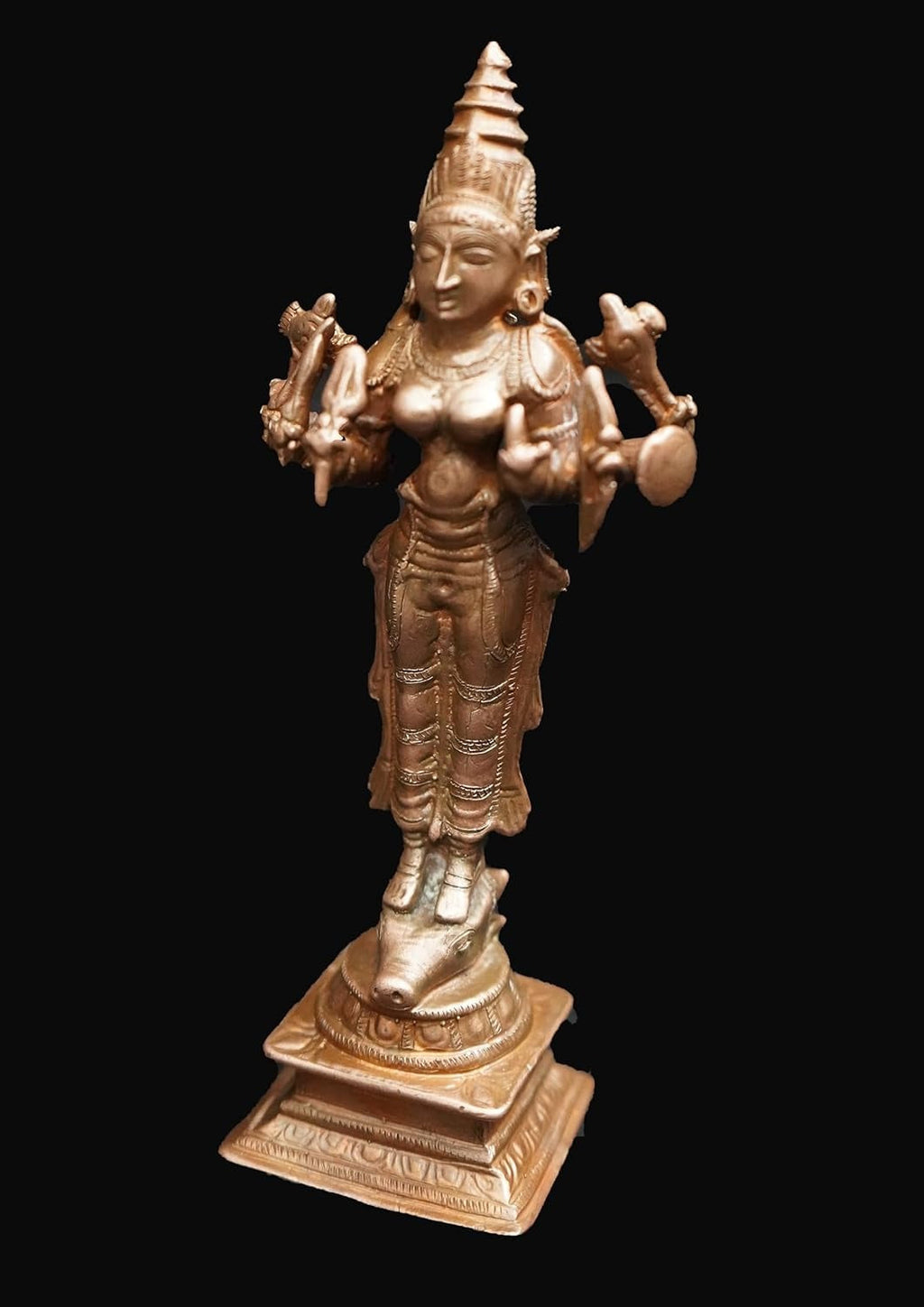 Brownish-Orange Copper Idols Of God Goddess Vishnu Durgai, 5.7 Inches, 330G, Patina Antique Finish, Pack Of 1 Piece