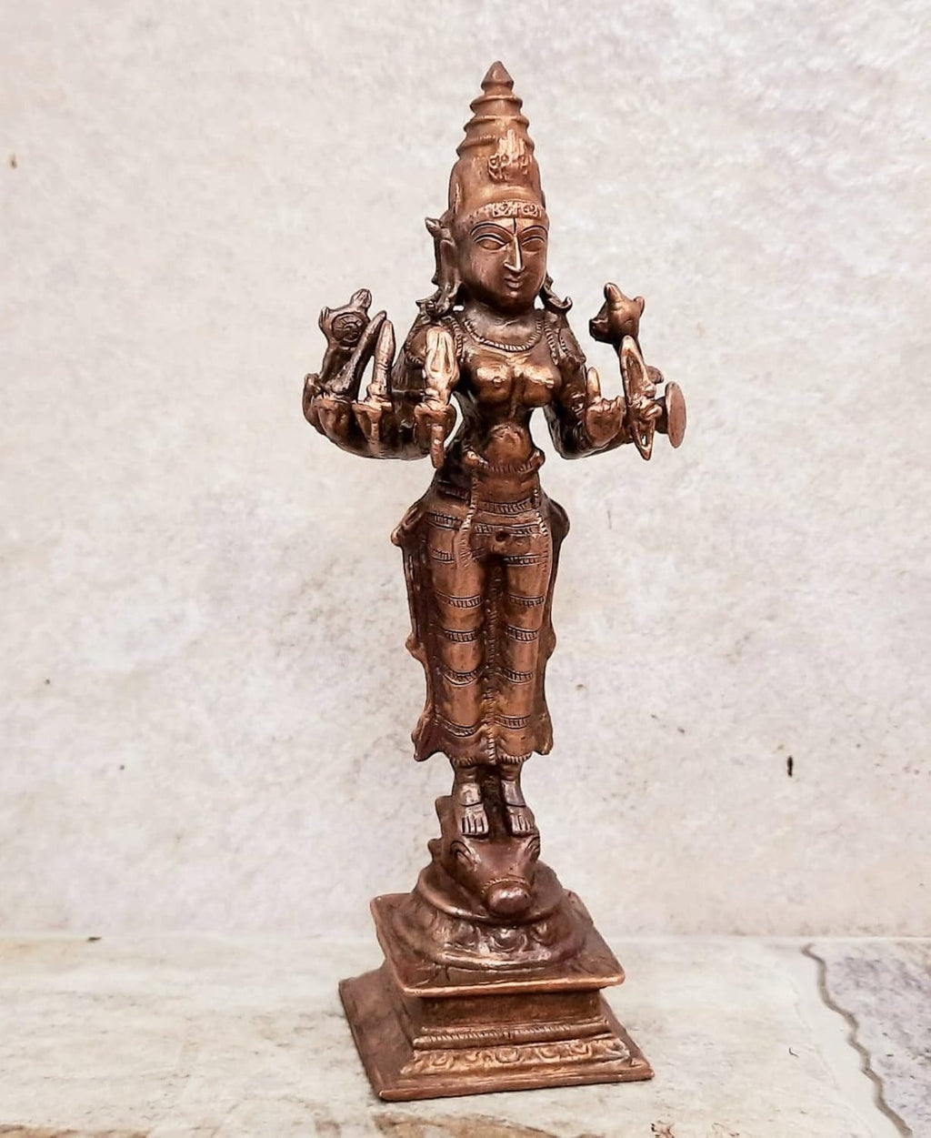 Brownish-Orange Copper Idols Of God Goddess Vishnu Durgai, 5.7 Inches, 330G, Patina Antique Finish, Pack Of 1 Piece