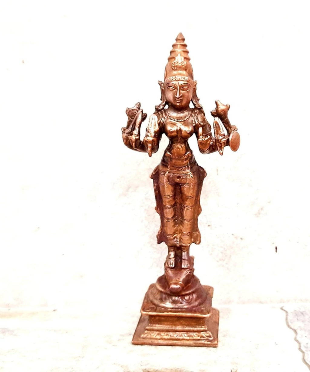 Brownish-Orange Copper Idols Of God Goddess Vishnu Durgai, 5.7 Inches, 330G, Patina Antique Finish, Pack Of 1 Piece