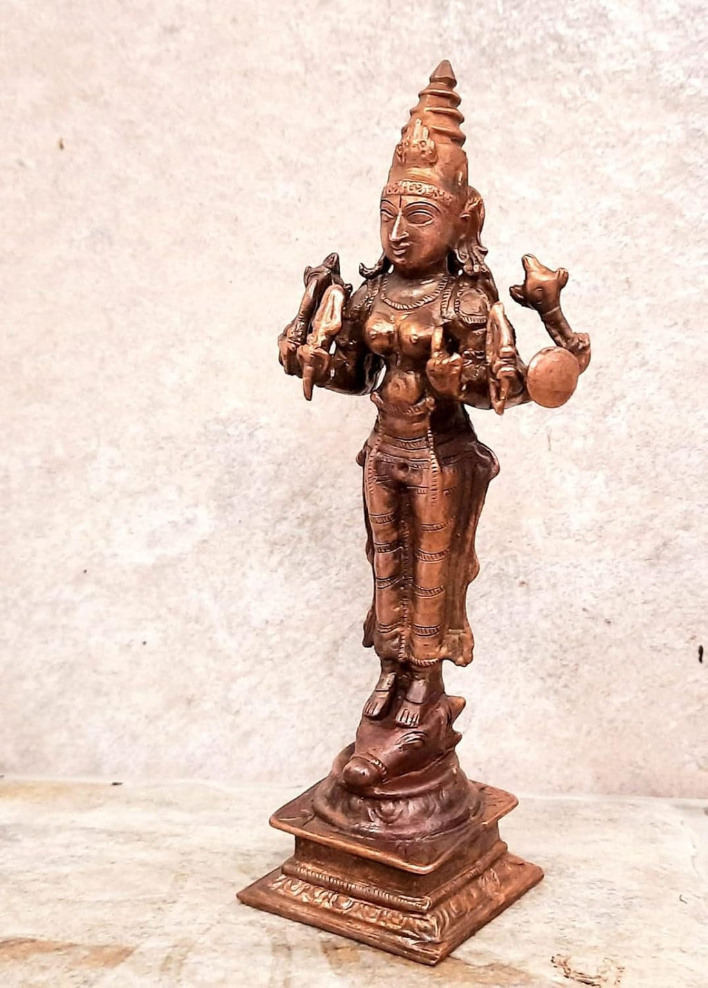 Brownish-Orange Copper Idols Of God Goddess Vishnu Durgai, 5.7 Inches, 330G, Patina Antique Finish, Pack Of 1 Piece