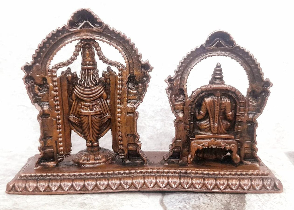 Brownish-Orange Copper Idols India, 3.1 Inches, Handmade Lord Balaji With Lakshmi, 295G, Patina Antique Finish, Pack Of 1 Piece