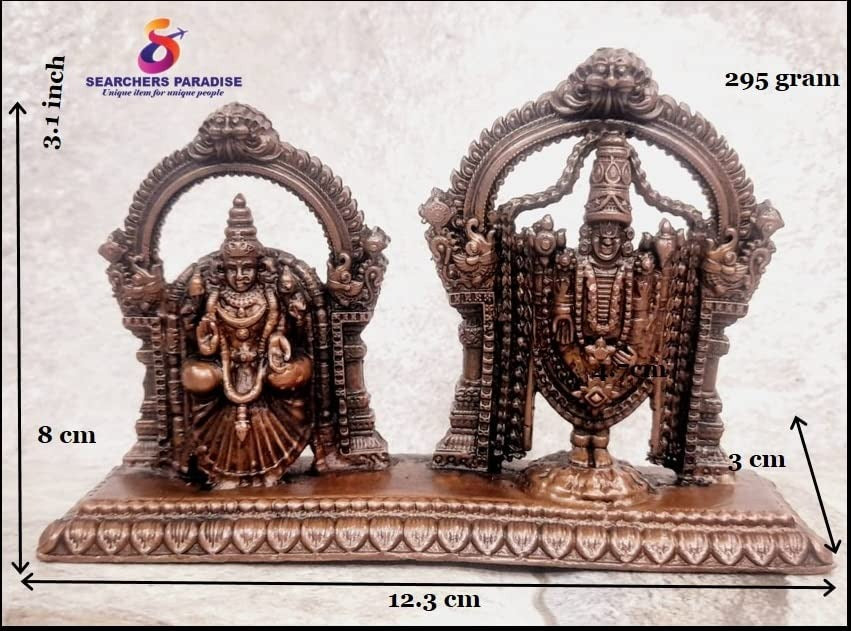 Brownish-Orange Copper Idols India, 3.1 Inches, Handmade Lord Balaji With Lakshmi, 295G, Patina Antique Finish, Pack Of 1 Piece