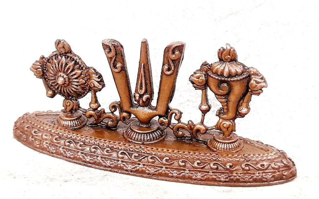 Brownish-Orange Copper Idols India, 1 Inches, Handmadethe Divine Namam Sangu Chakra, 55G, Patina Antique Finish, Pack Of 1 Piece