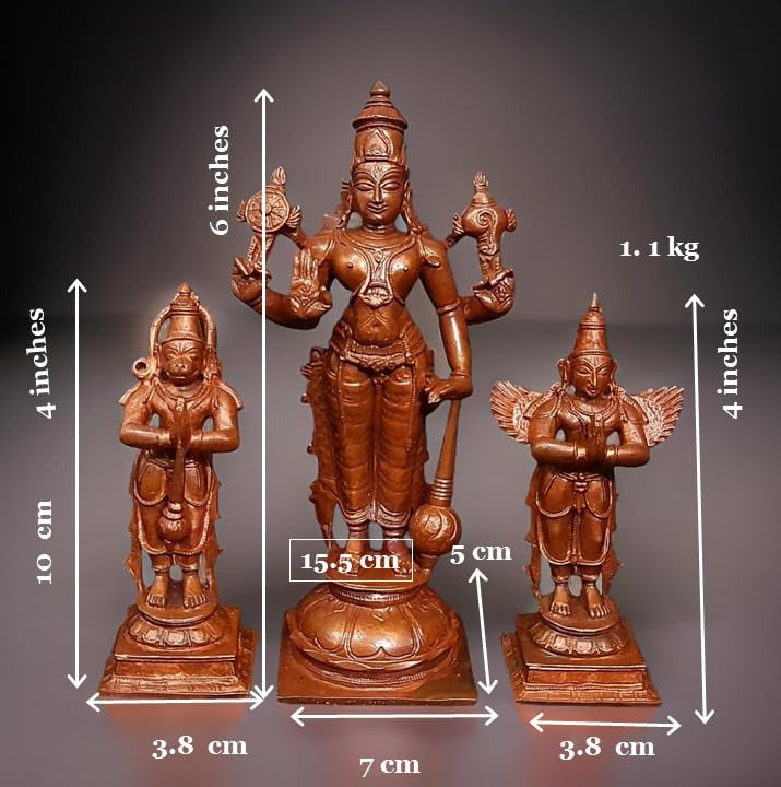 Brown, Copper Handmade Perumal Hanuman Garudar 6 Inches 1.1 Kg, Pack Of 3 Piece