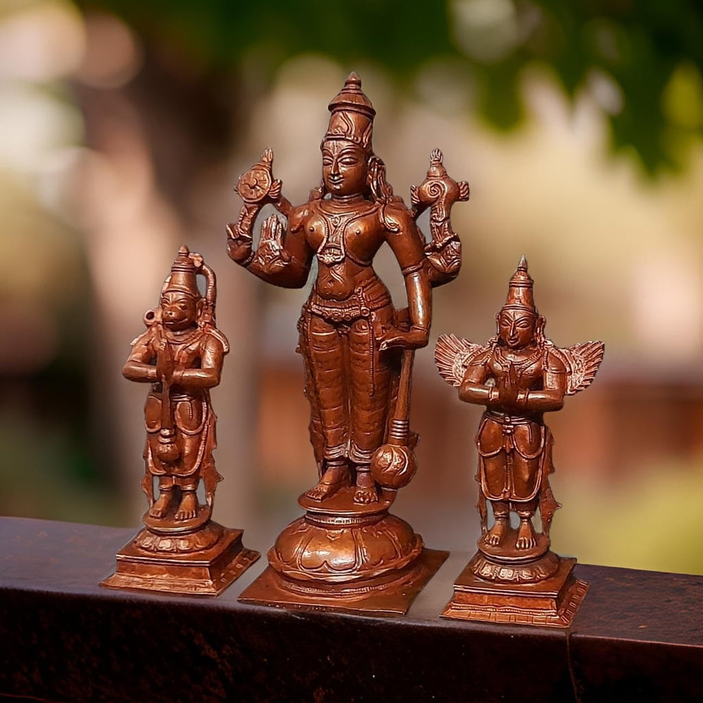 Brown, Copper Handmade Perumal Hanuman Garudar 6 Inches 1.1 Kg, Pack Of 3 Piece