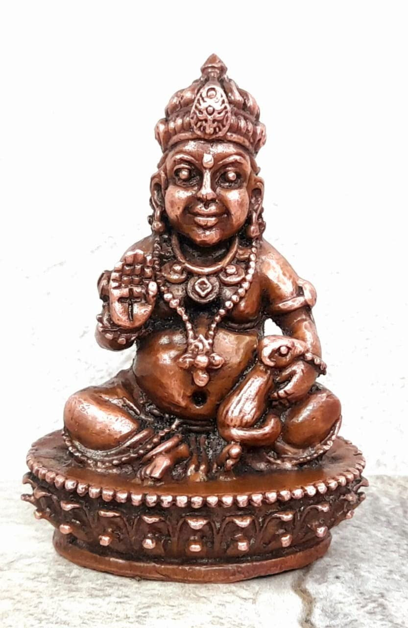 Brownish-Orange Copper Idols India, 2.5 Inches, Handmade Kuberar, 220Grams, Patina Antique Finish, Pack Of 1 Piece