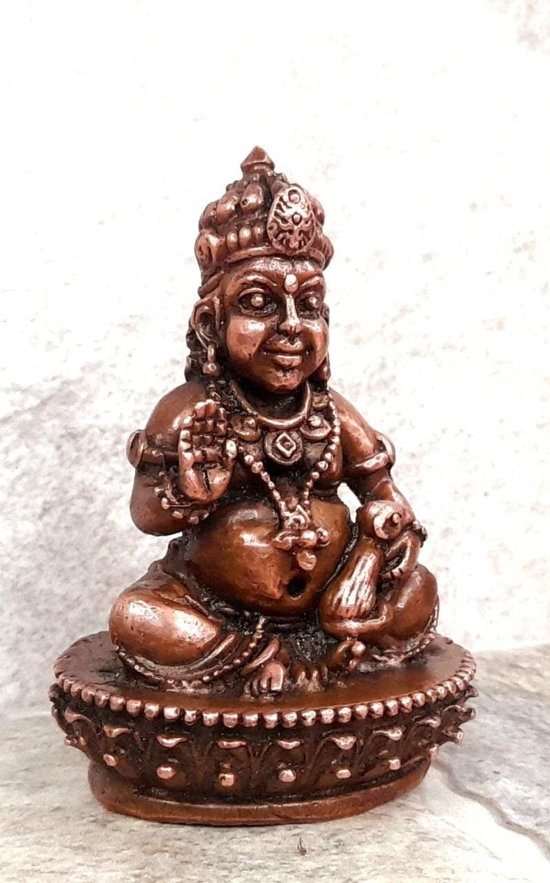 Brownish-Orange Copper Idols India, 2.5 Inches, Handmade Kuberar, 220Grams, Patina Antique Finish, Pack Of 1 Piece