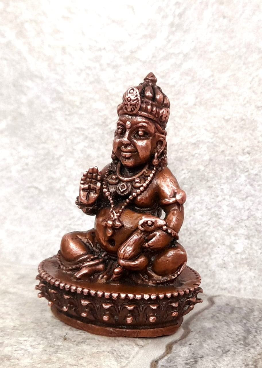 Brownish-Orange Copper Idols India, 2.5 Inches, Handmade Kuberar, 220Grams, Patina Antique Finish, Pack Of 1 Piece