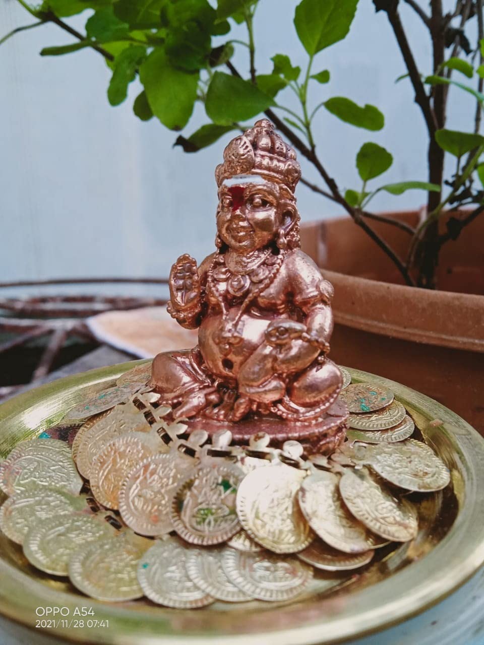 Brownish-Orange Copper Idols India, 2.5 Inches, Handmade Kuberar, 220Grams, Patina Antique Finish, Pack Of 1 Piece