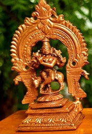 Brownish-Orange Copper Idols Of God Little Krishna With Prabhavalli, 3.3 Inches, 126G, Patina Antique Finish, Pack Of 2 Piece