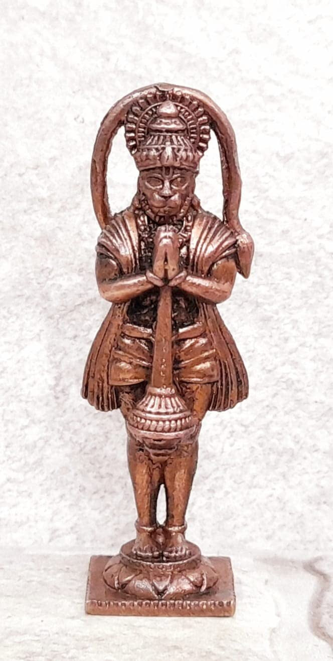 Brownish-Orange Copper Idols India, 2.6 Inches, Handmade Standing God Hanuman, 40G, Patina Antique Finish, Pack Of 1 Piece