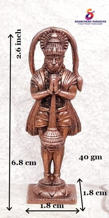 Brownish-Orange Copper Idols India, 2.6 Inches, Handmade Standing God Hanuman, 40G, Patina Antique Finish, Pack Of 1 Piece