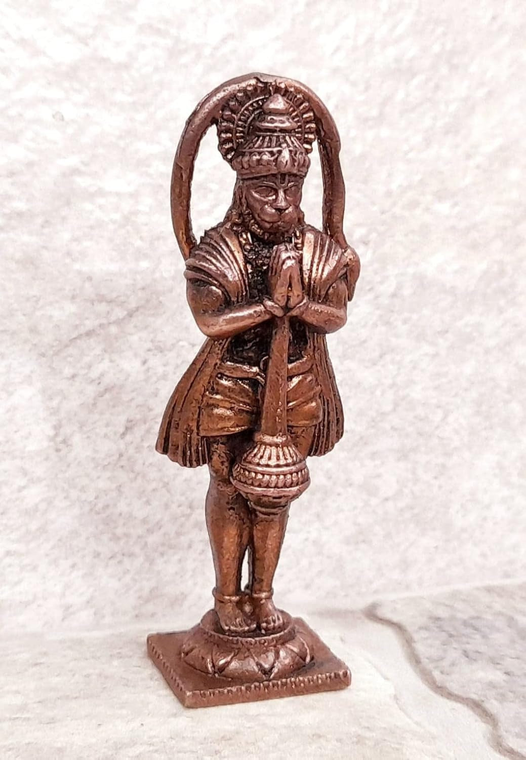 Brownish-Orange Copper Idols India, 2.6 Inches, Handmade Standing God Hanuman, 40G, Patina Antique Finish, Pack Of 1 Piece