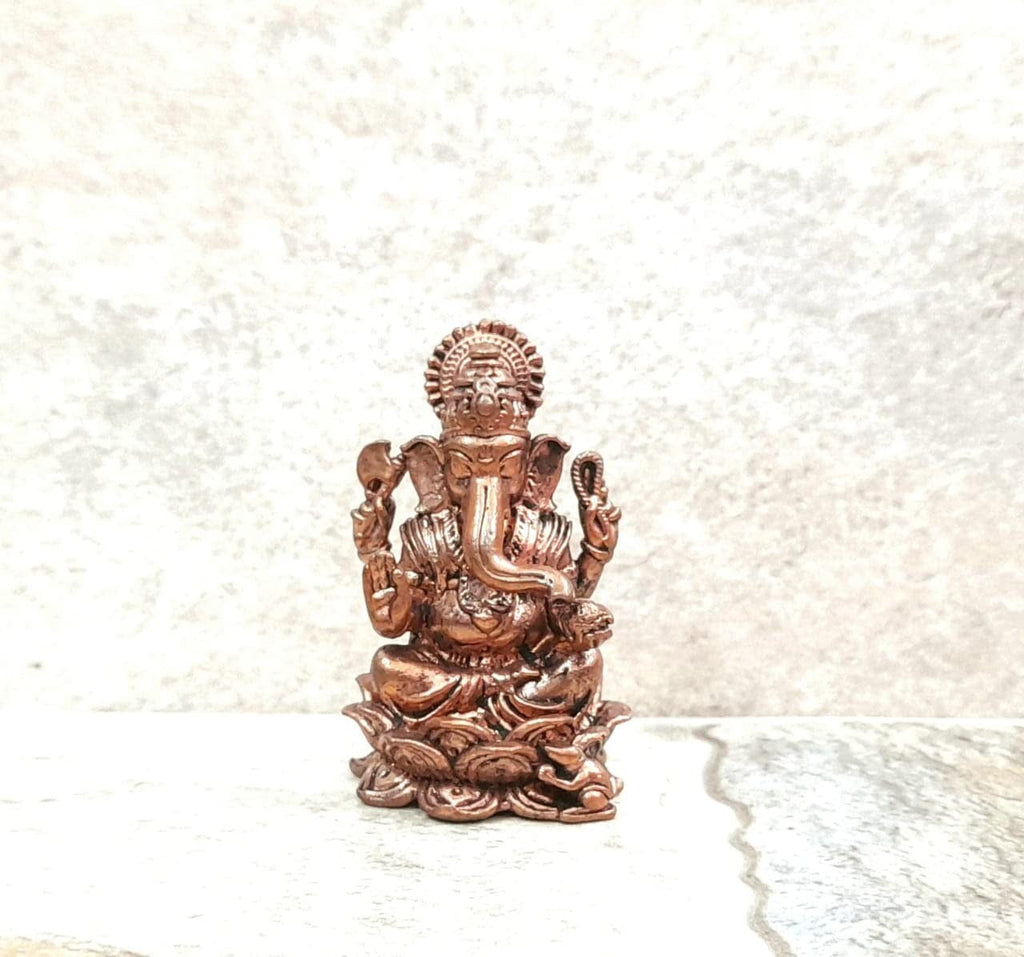Brownish-Orange Copper Idols, 3.5Cm, Handmade Little Ganesh 28Grams, Patina Antique Finish, Pack Of 1 Piece