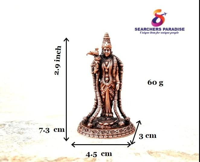 Brownish-Orange Copper Idols India 2.9 Inches, Handmade Meenakshi Devi Idol, 60G, Patina Antique Finish, Pack Of 1 Piece