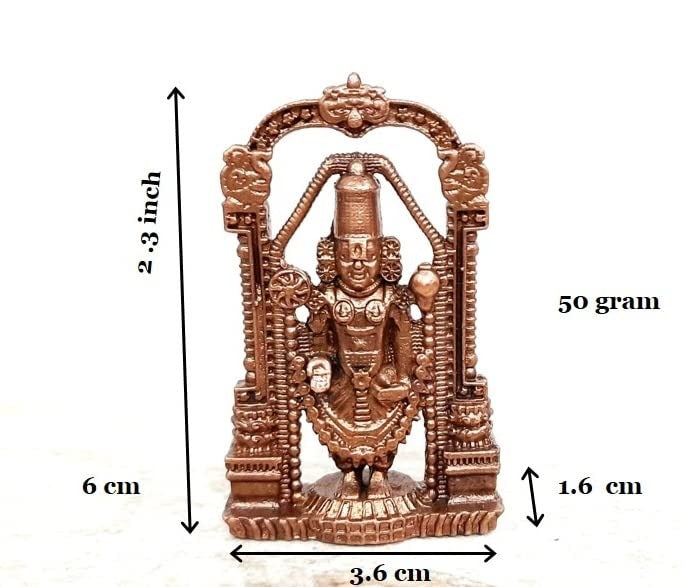 Brownish-Orange Copper Idols India, 2.3 Inches, Handmade Lord Balaji, 50G, Patina Antique Finish, Pack Of 1 Piece