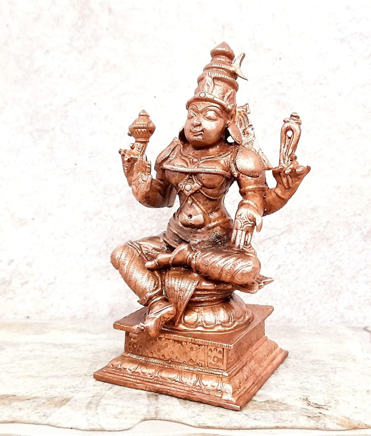 Brownish-Orange Copper Idols Of God Bhuvaneshvari 4.3 Inches, 500G, Patina Antique Finish, Pack Of 1 Piece