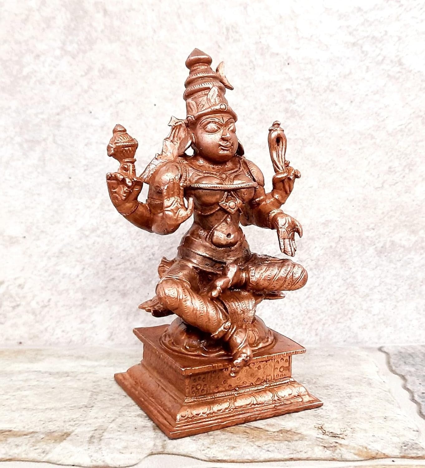 Brownish-Orange Copper Idols Of God Bhuvaneshvari 4.3 Inches, 500G, Patina Antique Finish, Pack Of 1 Piece
