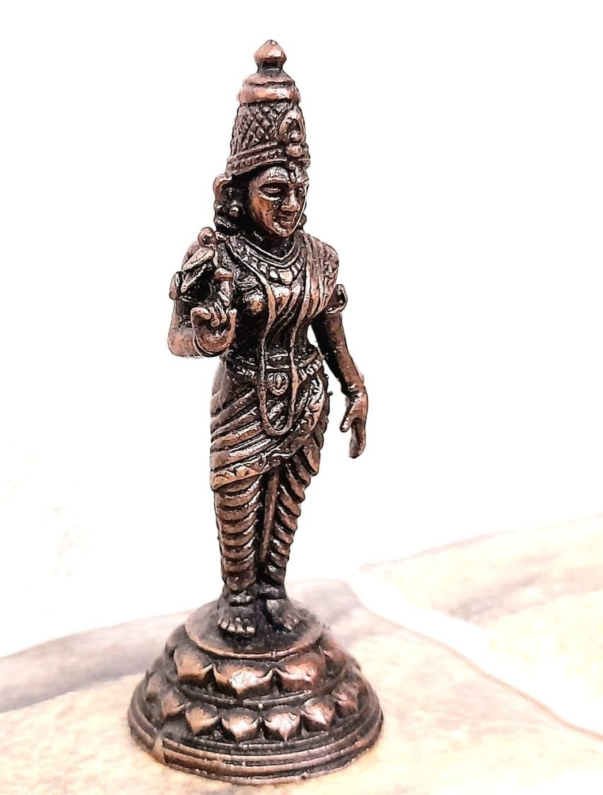 Brown Copper God Idols Meenakshi Devi 2.8 Inches, 70G, Handmade Copper God Idols, Pack Of 1 Piece