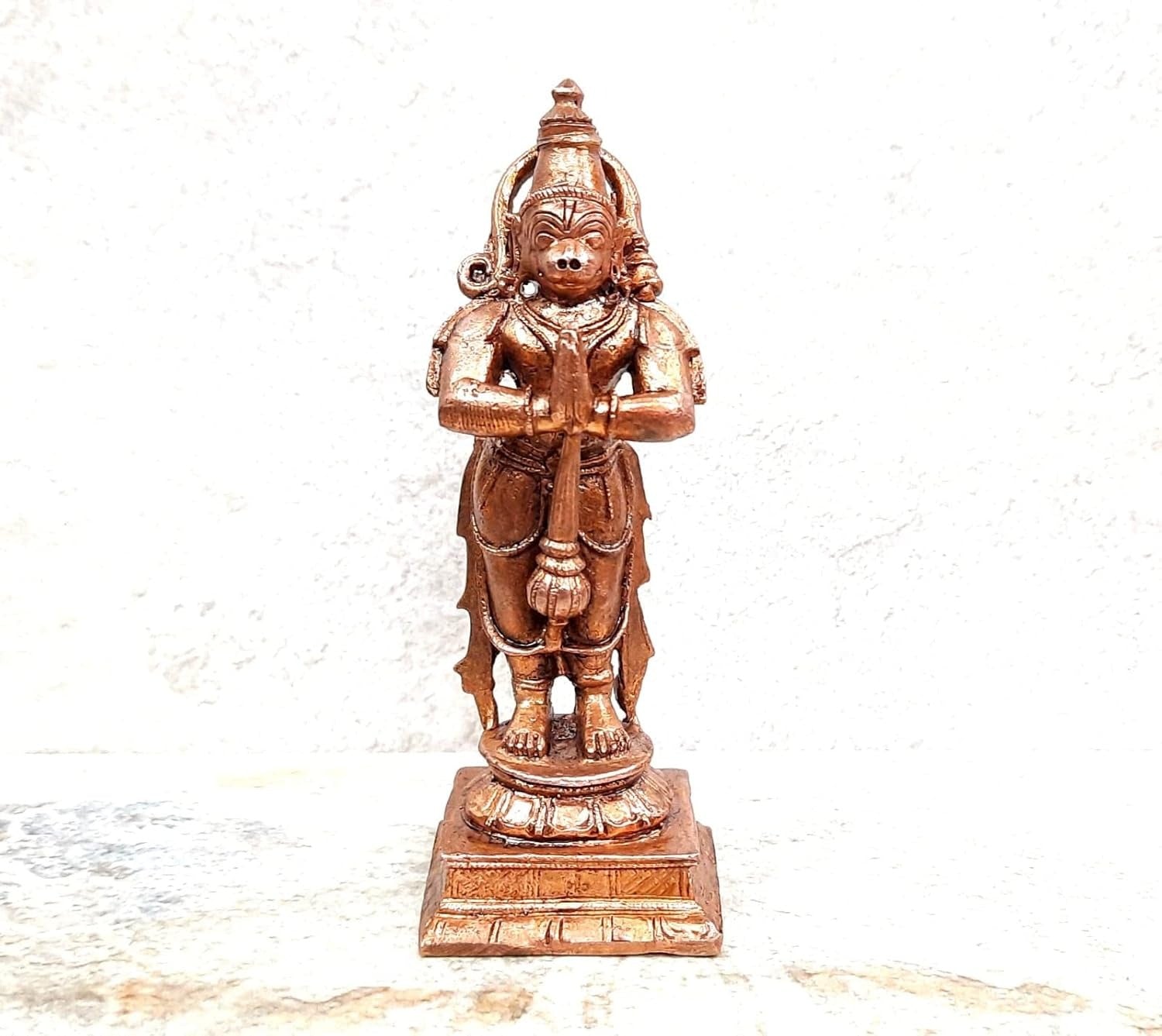 Brownish-Orange Copper Idols, 10.5 Cm, Handmade Hanuman 243Grams, Patina Antique Finish, Pack Of 1 Piece