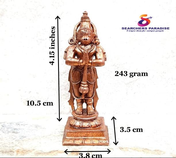 Brownish-Orange Copper Idols, 10.5 Cm, Handmade Hanuman 243Grams, Patina Antique Finish, Pack Of 1 Piece