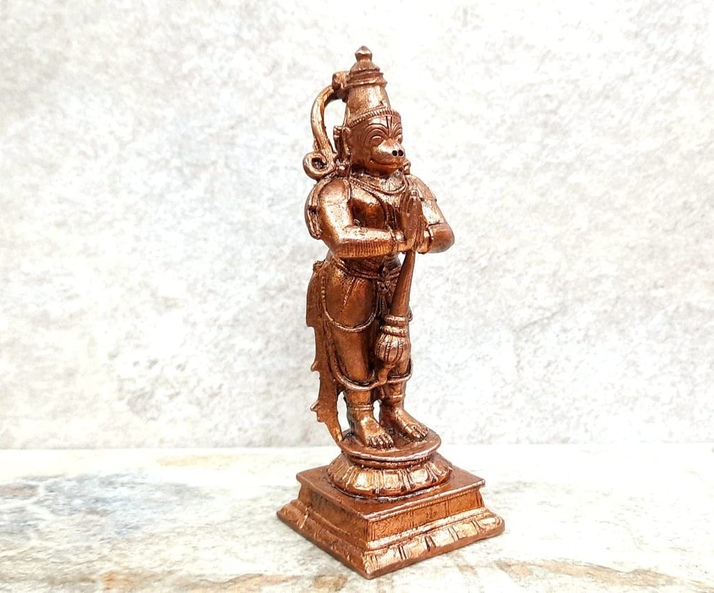 Brownish-Orange Copper Idols, 10.5 Cm, Handmade Hanuman 243Grams, Patina Antique Finish, Pack Of 1 Piece
