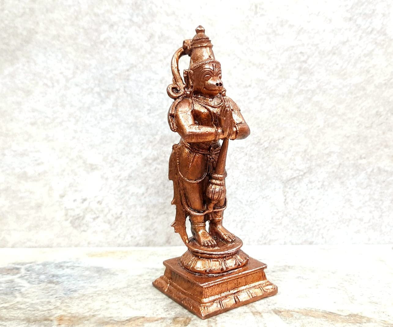 Brownish-Orange Copper Idols, 10.5 Cm, Handmade Hanuman 243Grams, Patina Antique Finish, Pack Of 1 Piece