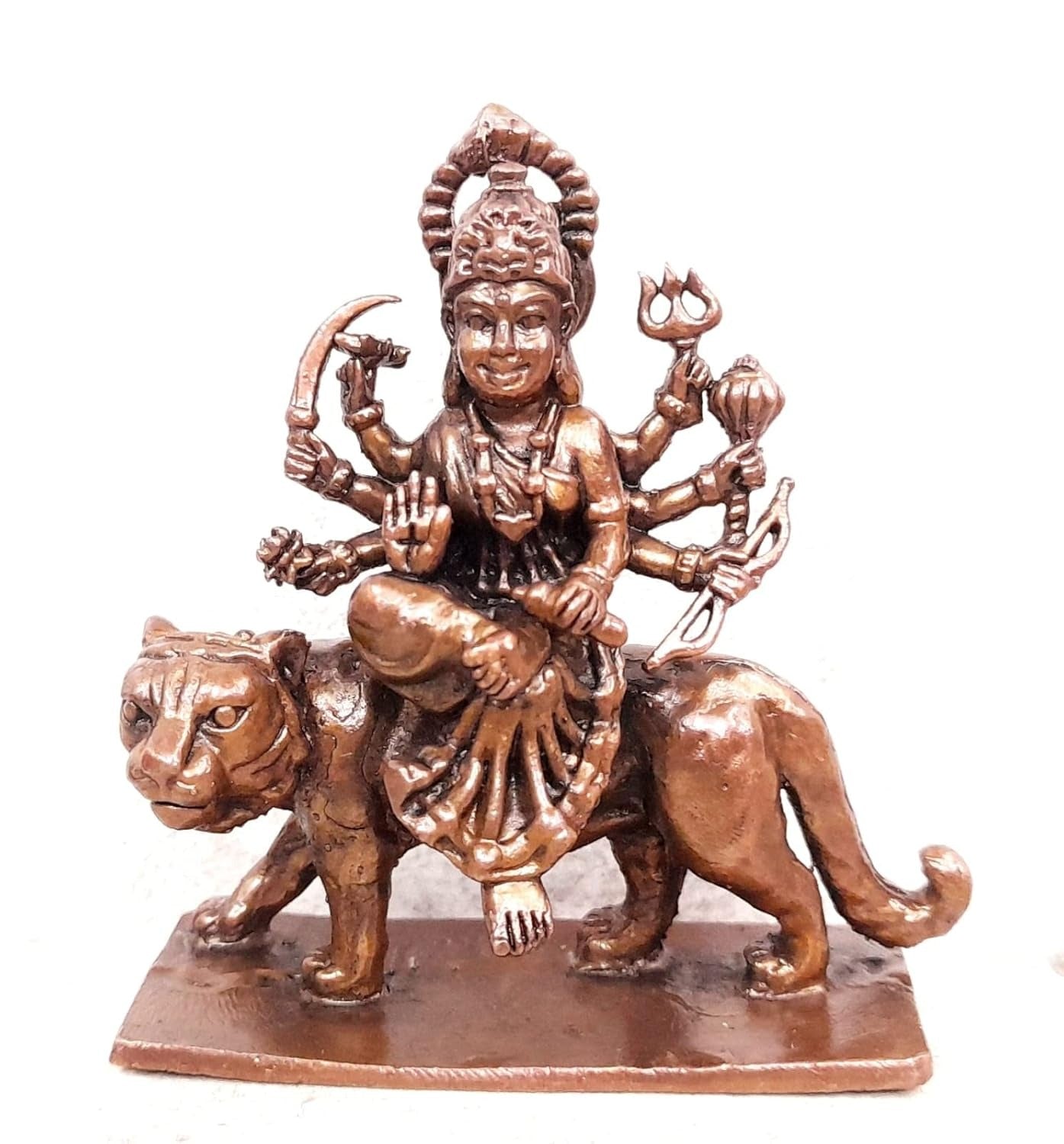 Brownish-Orange Copper Idols, 2.6 Inches, Handmade Goddess Durga, 150G, Patina Antique Finish, Pack Of 1 Piece