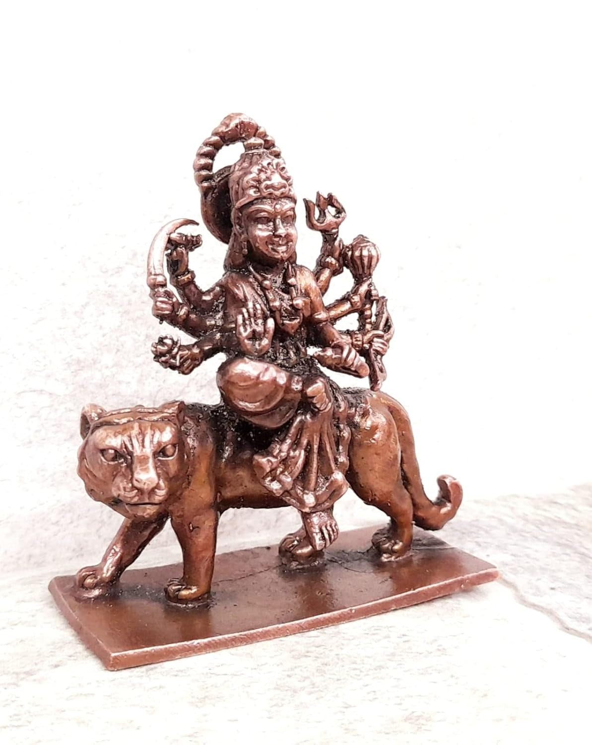 Brownish-Orange Copper Idols, 2.6 Inches, Handmade Goddess Durga, 150G, Patina Antique Finish, Pack Of 1 Piece