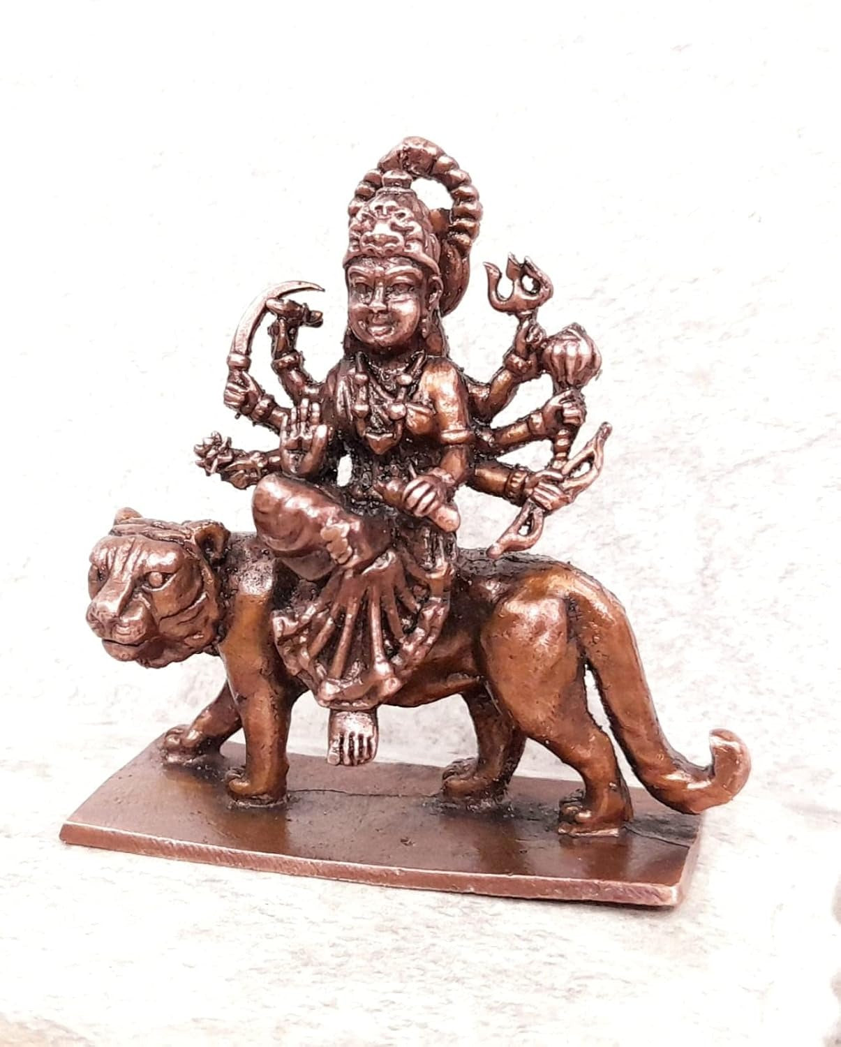 Brownish-Orange Copper Idols, 2.6 Inches, Handmade Goddess Durga, 150G, Patina Antique Finish, Pack Of 1 Piece