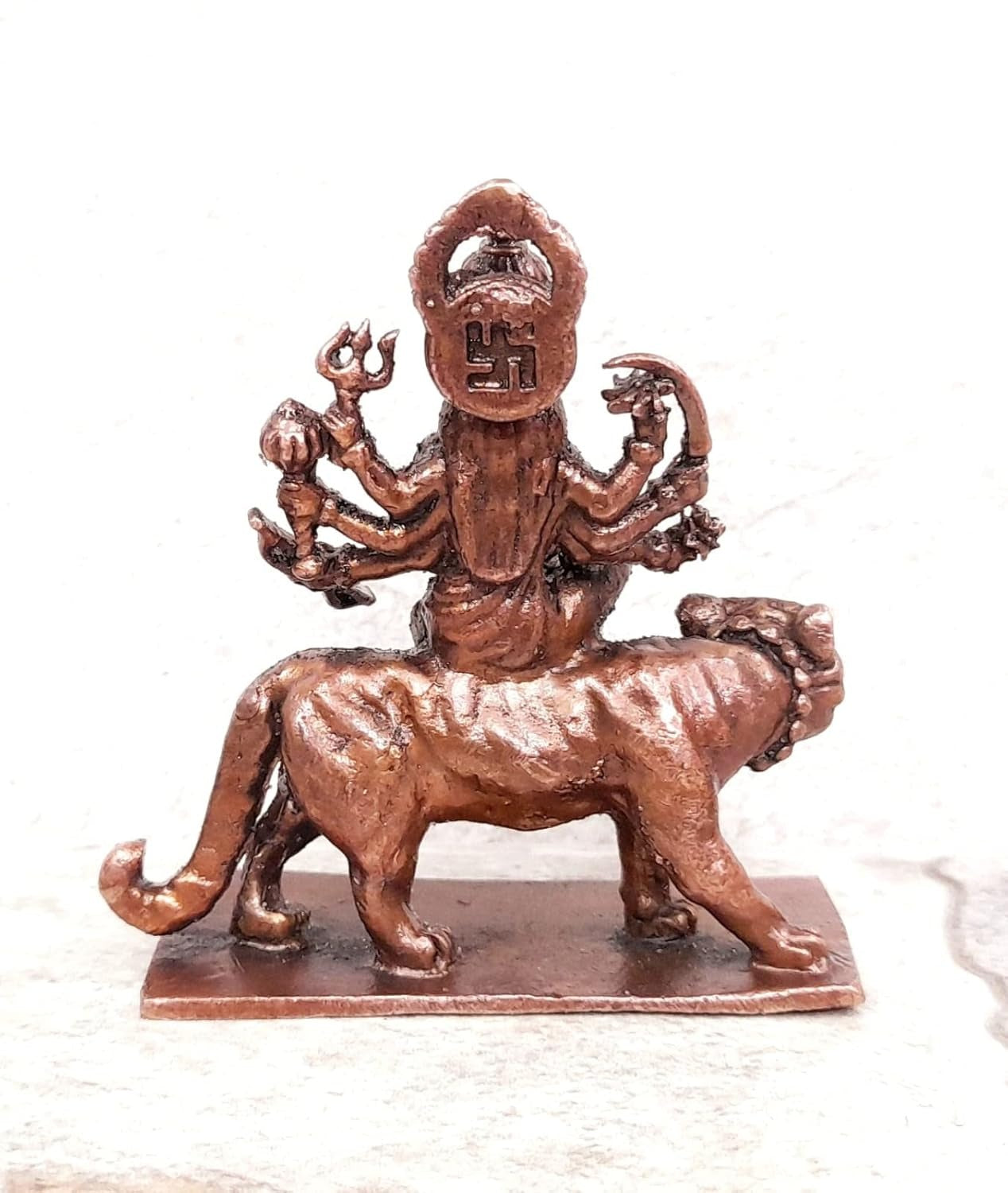 Brownish-Orange Copper Idols, 2.6 Inches, Handmade Goddess Durga, 150G, Patina Antique Finish, Pack Of 1 Piece