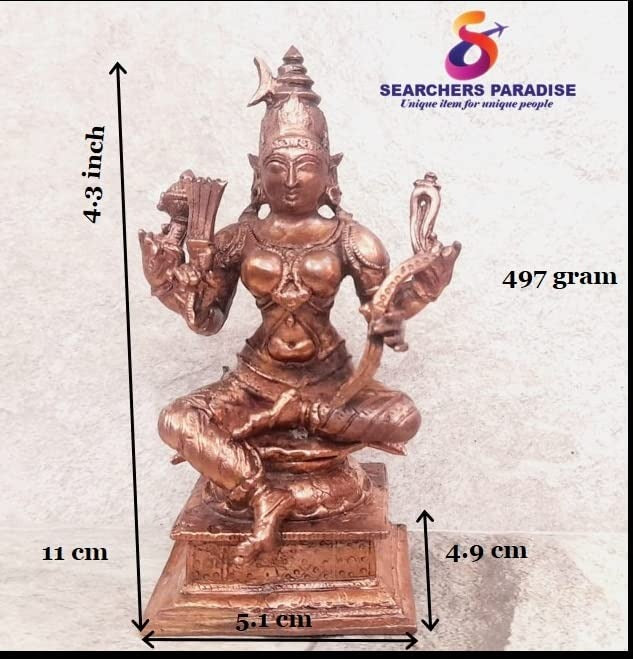 Brownish-Orange Copper Idols India, 4.3 Inches, Handmade Goddess Raja Rajeswari 479 Gram, Patina Antique Finish, Pack Of 1 Piece