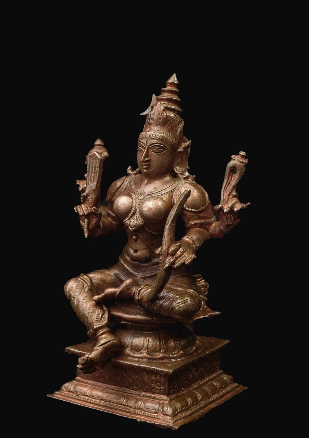 Brownish-Orange Copper Idols India, 4.3 Inches, Handmade Goddess Raja Rajeswari 479 Gram, Patina Antique Finish, Pack Of 1 Piece