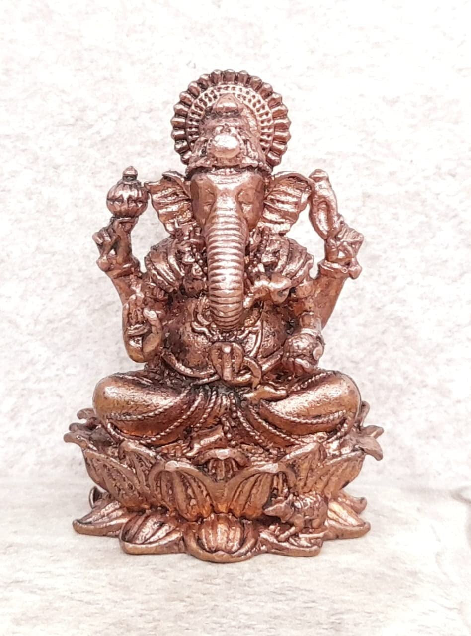 Brownish-Orange Copper Idols Of God Ganesh, 2.2 Inches, 145G, Patina Antique Finish, Pack Of 1 Piece