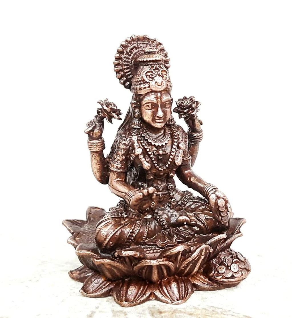 Brownish-Orange Copper Idols India, 2 Inches, Handmade Mahalakshmi Idol With, 145G, Patina Antique Finish, Pack Of 1 Piece