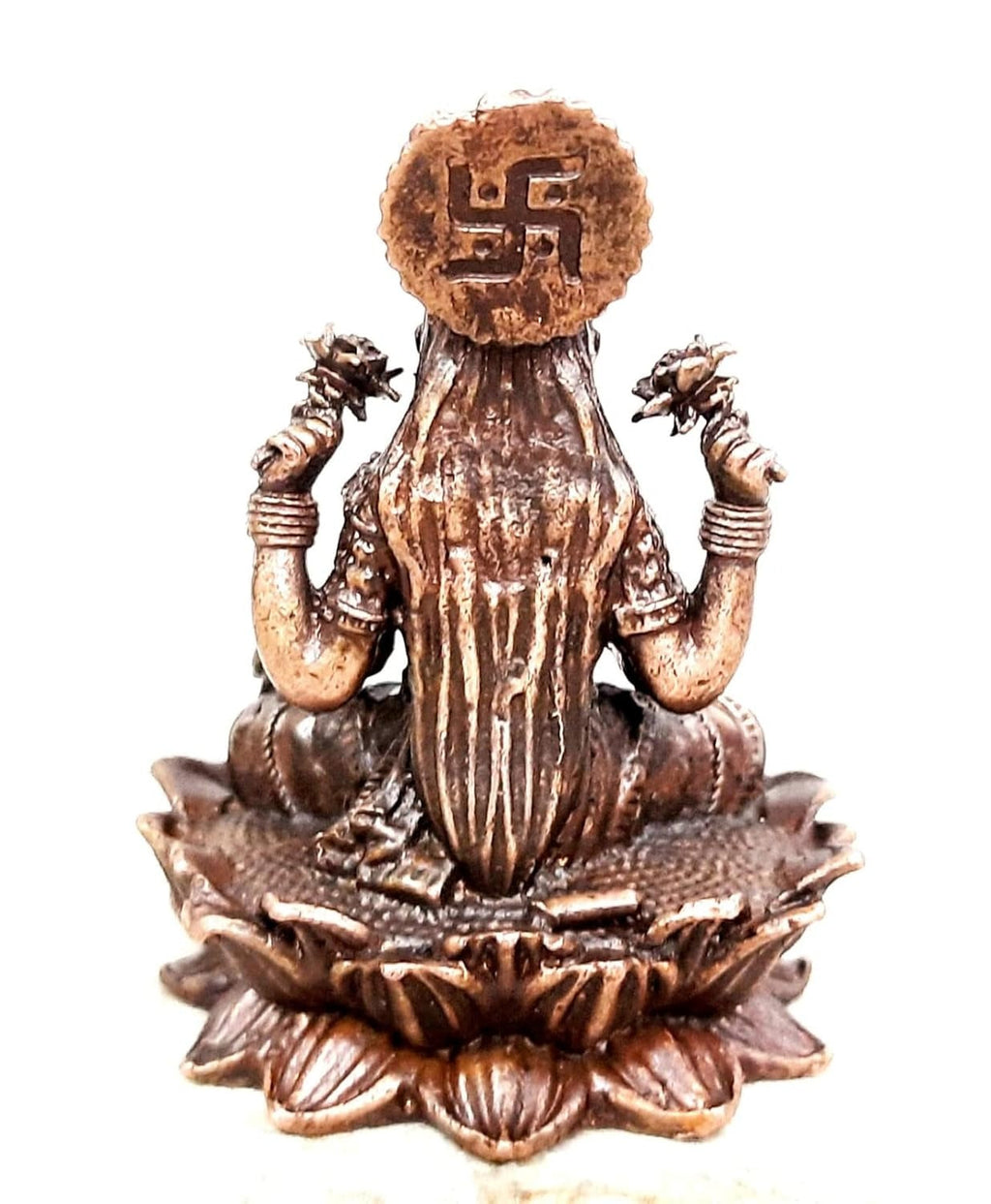 Brownish-Orange Copper Idols India, 2 Inches, Handmade Mahalakshmi Idol With, 145G, Patina Antique Finish, Pack Of 1 Piece