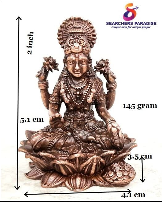 Brownish-Orange Copper Idols India, 2 Inches, Handmade Mahalakshmi Idol With, 145G, Patina Antique Finish, Pack Of 1 Piece