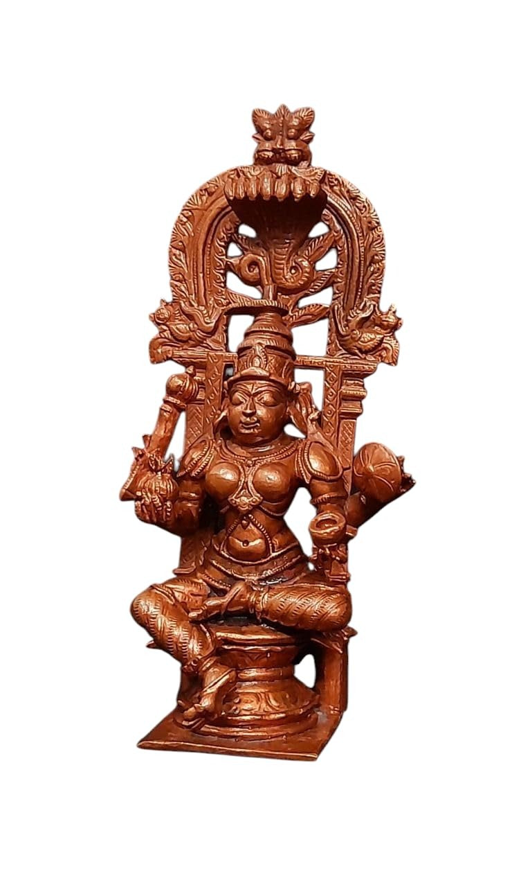 Brownish-Orange Copper Idols Indiaby, 5.5 Inches, Handmade Kohalpur Lakshmi Idol With, 482G, Patina Antique Finish, Pack Of 1 Piece