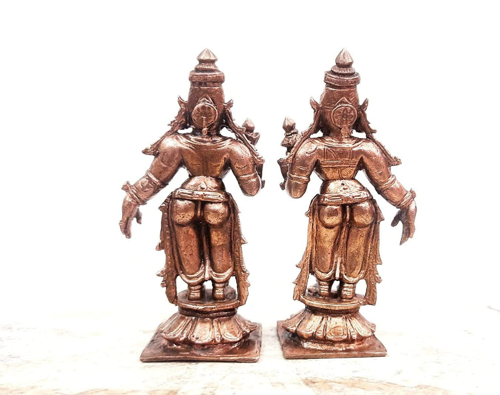 Brownish-Orange Copper Idols, 8. 5 Cm, Handmade Goddess Sridevi Bhudevi 263 G, Patina Antique Finish, Pack Of 2 Piece